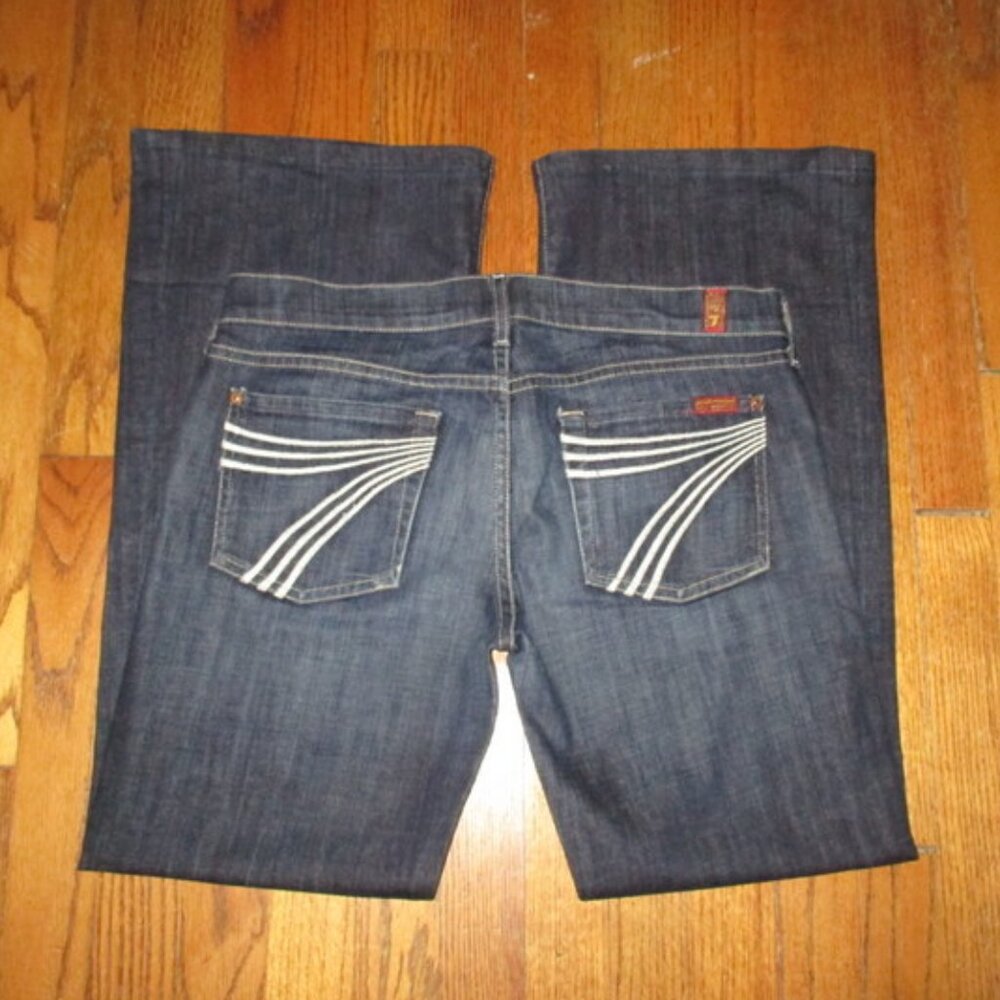 7 For All Mankind Dark Indigo Wide-Leg Jeans with White Pocket Stitching